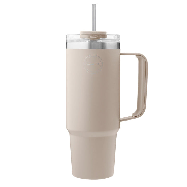 AYA&IDA Thermobecher mit Strohhalm – Cream Beige (885 ml)
