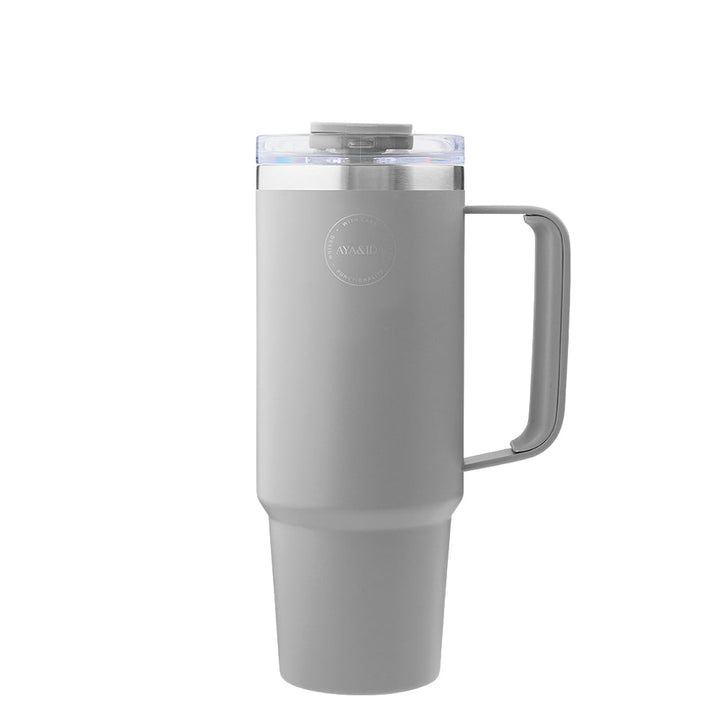 AYA&IDA Thermobecher mit Strohhalm – Light Grey (885 ml)